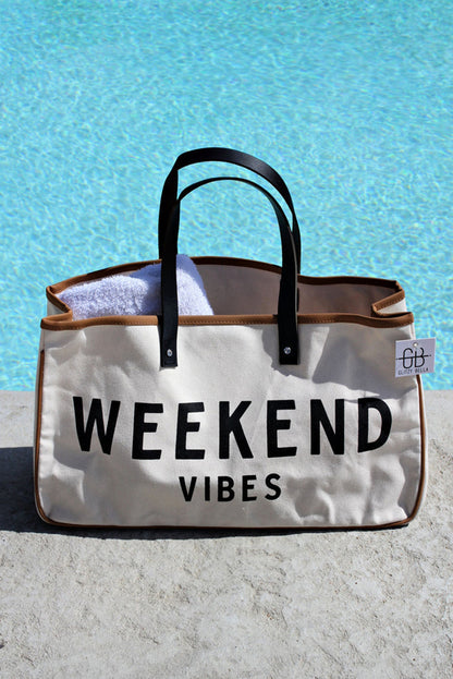 Cabas en toile WEEK-END VIBES blanc