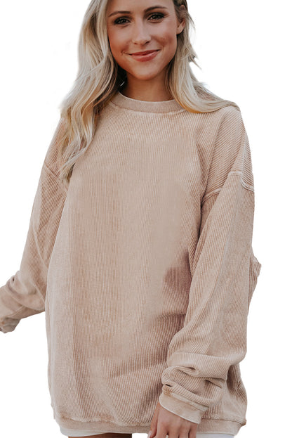 Sweat-shirt surdimensionné côtelé rose fraise