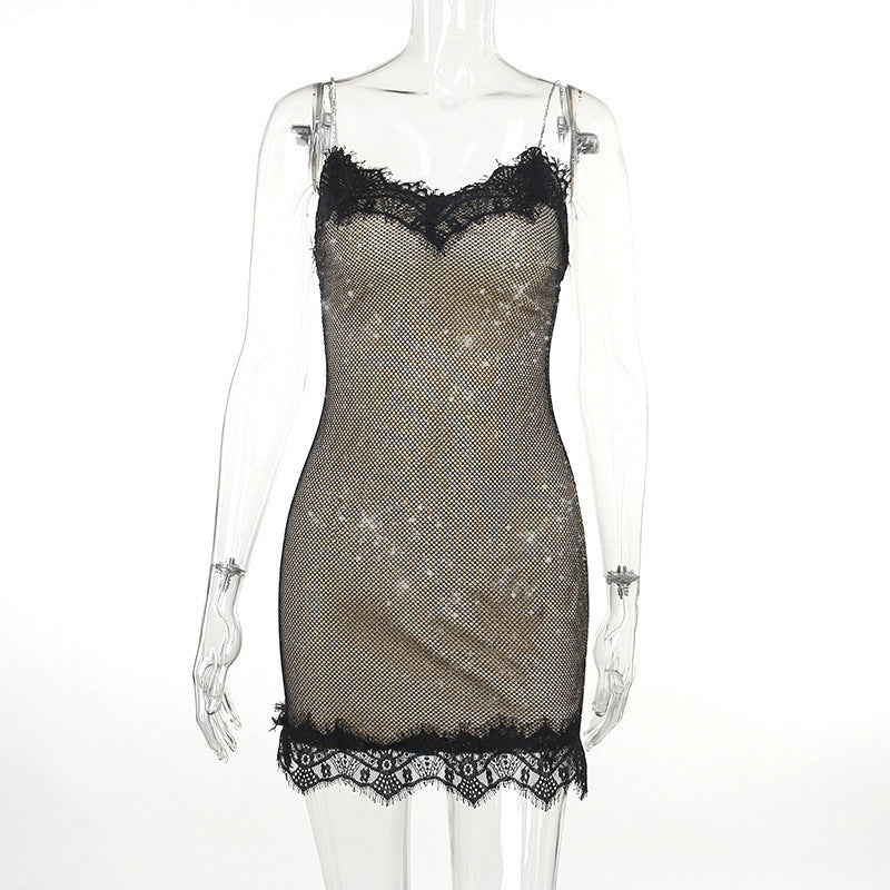 Robe en dentelle transparente avec coutures sur les hanches pour femmes