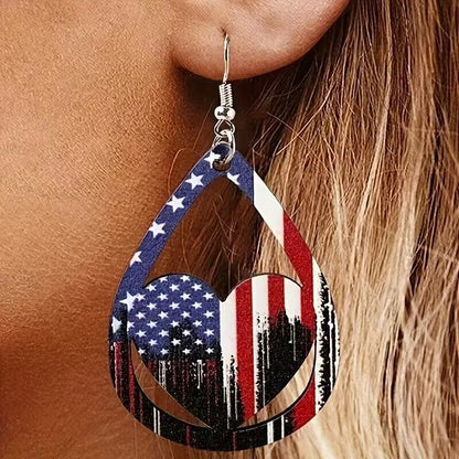 Boucles d'oreilles en bois à motif drapeau américain