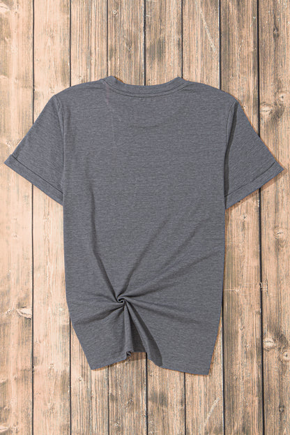 Gray Baseball Bow Knot Graphic Crewneck Tee