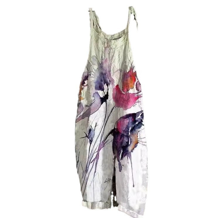 Women's Vintage Print Jumpsuit Sling