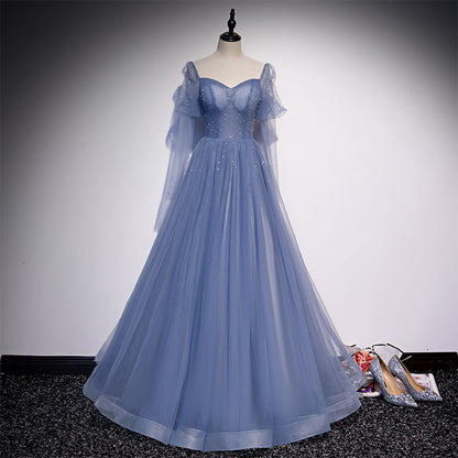 Robe de soirée pour banquet, robe longue bleue pour femme