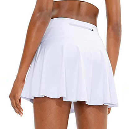 Anti-exposure Fitness Yoga Pleated Skirt Sports Casual Dance Back Waist Pocket Tennis Skirt