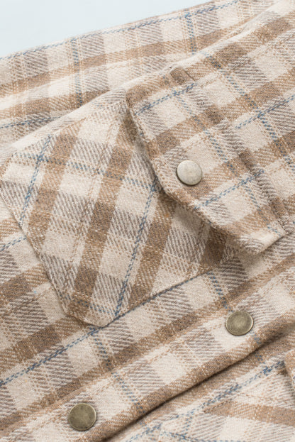 Plaid Pattern Sherpa Lined Hooded Shacket