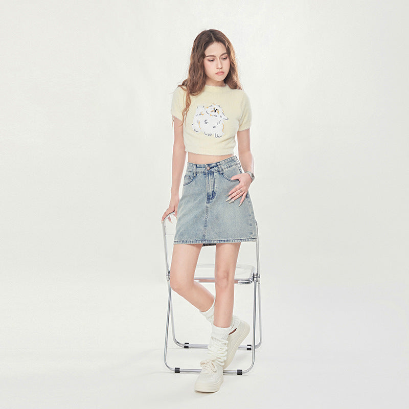 Summer High Waist New Three Breasted Denim Skirt Women