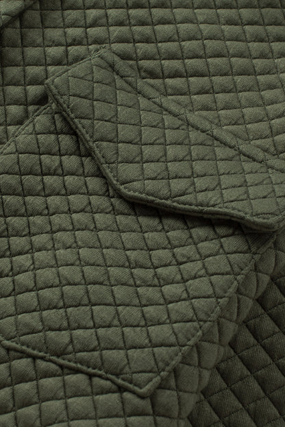 Gray Retro Quilted Flap Pocket Button Shacket