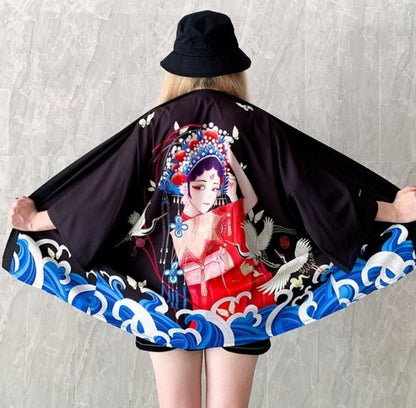 Été femmes Harajuku impression numérique Kimono manteau manteau Cardigan