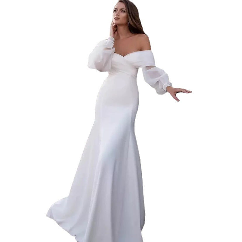 Robe de mariée légère en satin blanc concis de printemps