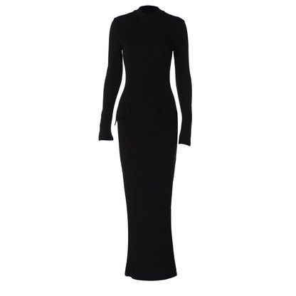 Women's Fashion Half-high Collar Long Sleeves Long Dress