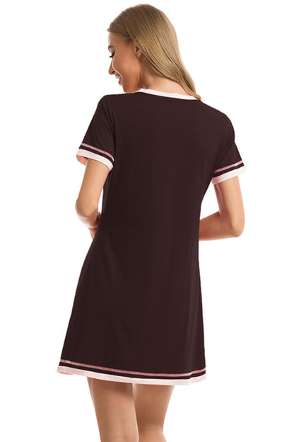 Contrast Trim Short Sleeve Lounge Dress