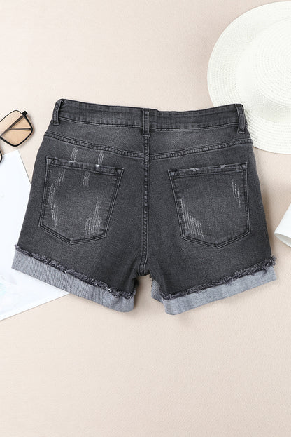 Short en jean bleu ciel déchiré et déchiré à ourlet roulé