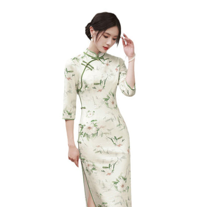 Suzhou – Cheongsam élégant en daim de haute qualité, manches trois-quarts, rétro, Style républicain chinois