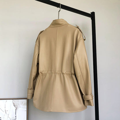 Trench-coat en peau de mouton en cuir à petite taille