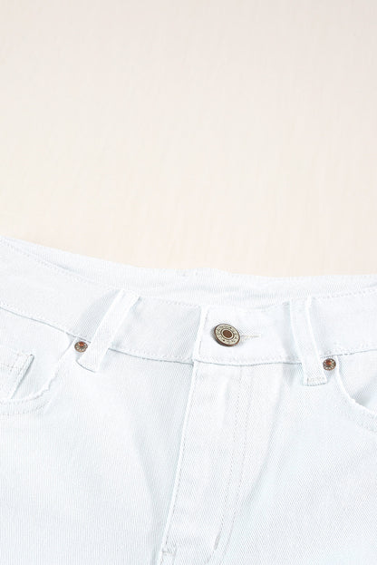 White Distressed Frayed Denim Shorts