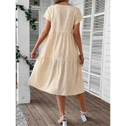 European And American Ladies Little Yellow Flower Dress