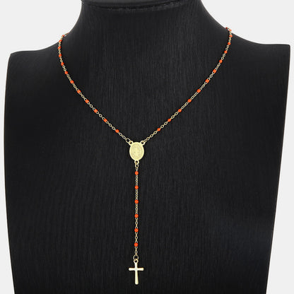 Collier croix perlée en acier inoxydable