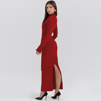 Women's Fashion Half-high Collar Long Sleeves Long Dress