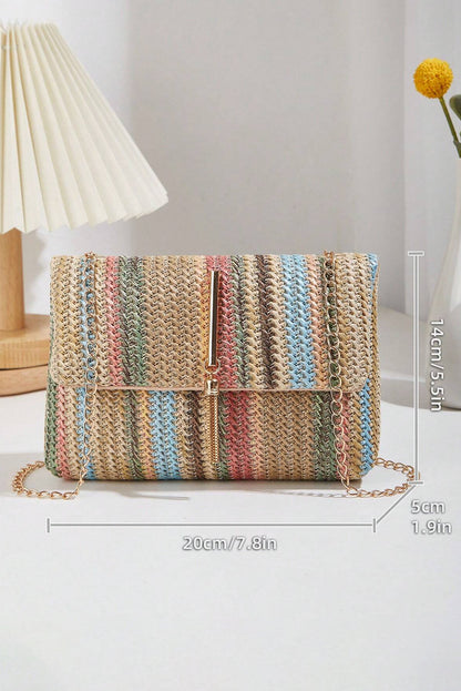 Apricot Striped Crochet Flapped Shoulder Bag