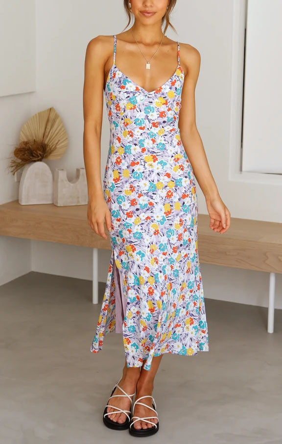 Robe d'été fendue sans manches à imprimé floral