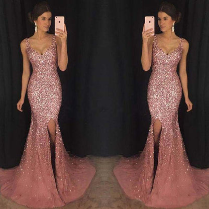 Robe à bretelles en V, robe slim à paillettes