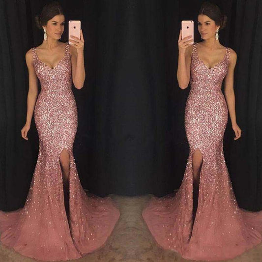 Robe à bretelles en V, robe slim à paillettes