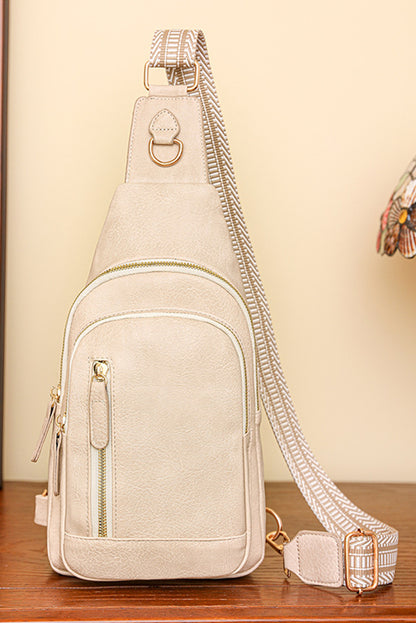 Sac à bandoulière zippé en cuir PU contraste vintage blanc