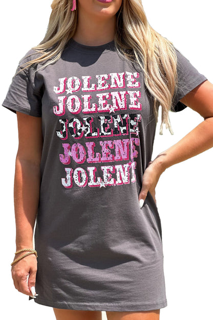 Camiseta tipo túnica con cuello redondo y estampado de letras JOLENE en gris oscuro