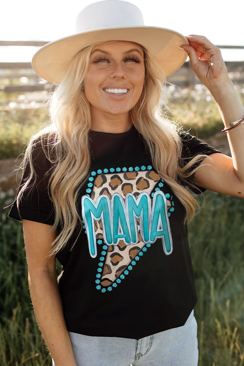 Camiseta informal negra con gráfico aligeramiento de leopardo MAMA