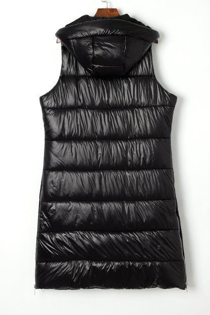 Manteau gilet matelassé long à capuche noir