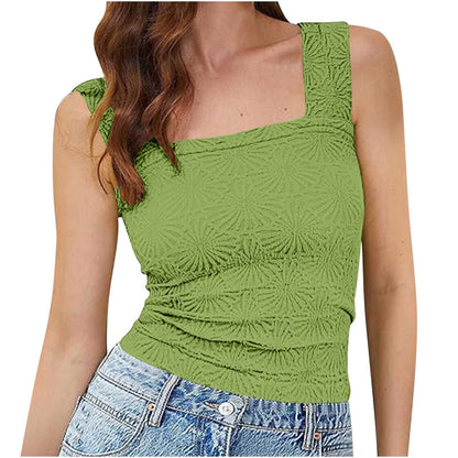 Women's High Elastic Tight Jacquard Square Collar Sleeveless Vest Top