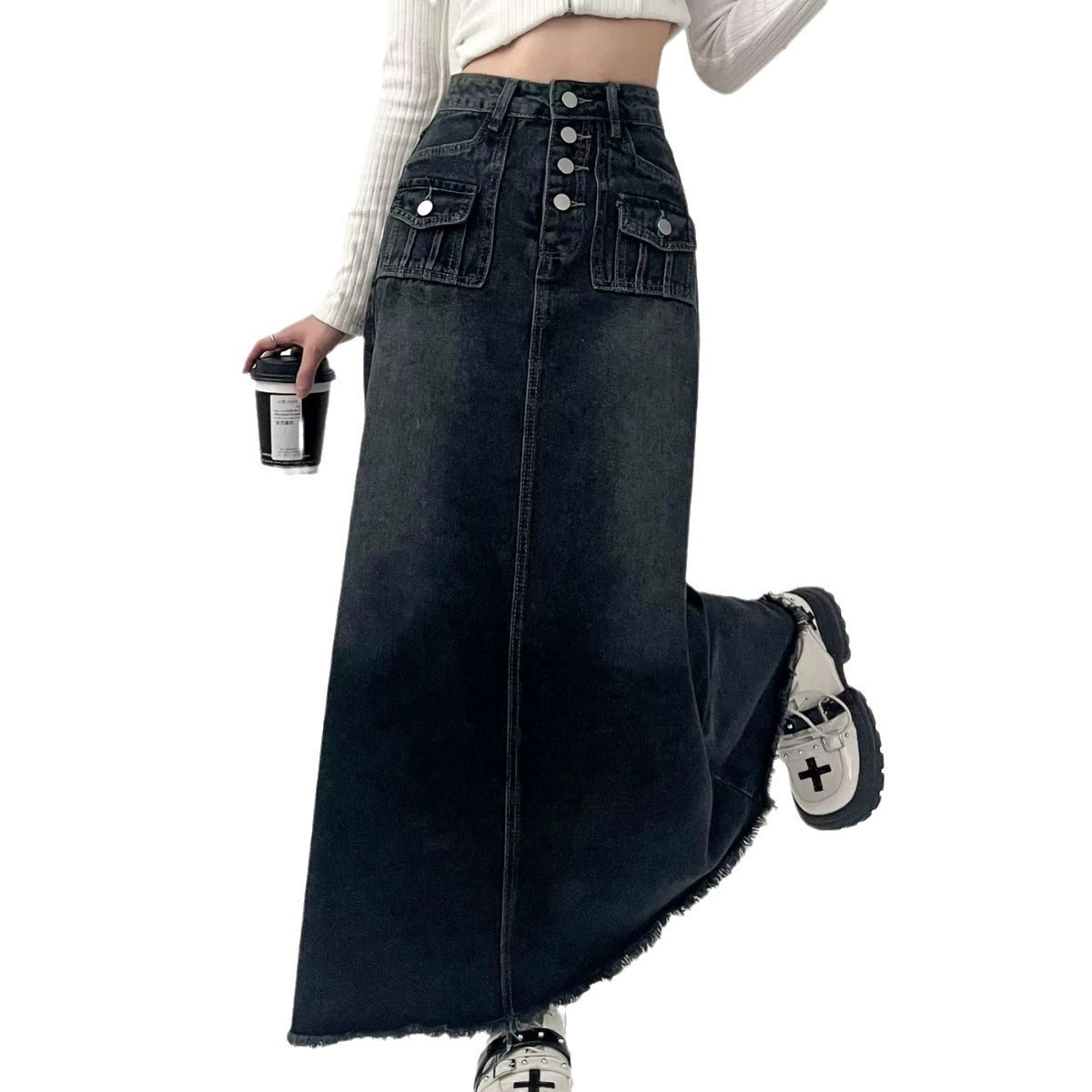 Fashionable Retro A- Line Denim Skirt For Women