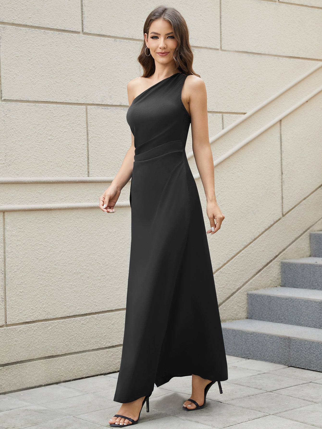 Robe asymétrique de couleur unie pour femme