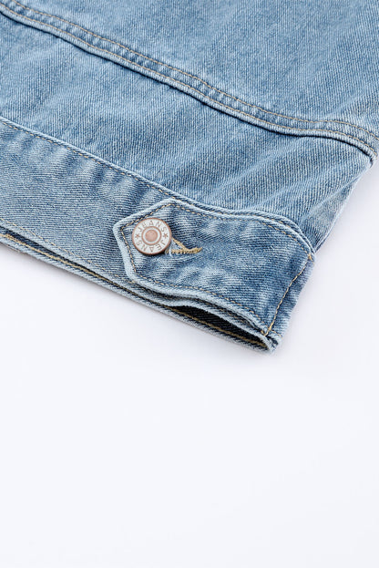 Veste en jean à poches cloutées et rivets bleu ciel