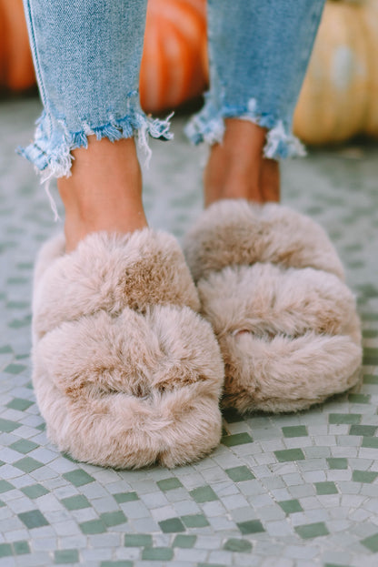 Brown Winter Plush Hollow Out Slippers