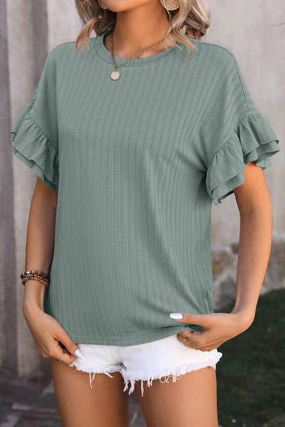 Blusa texturizada con mangas con volantes en capas de color sólido orquídea