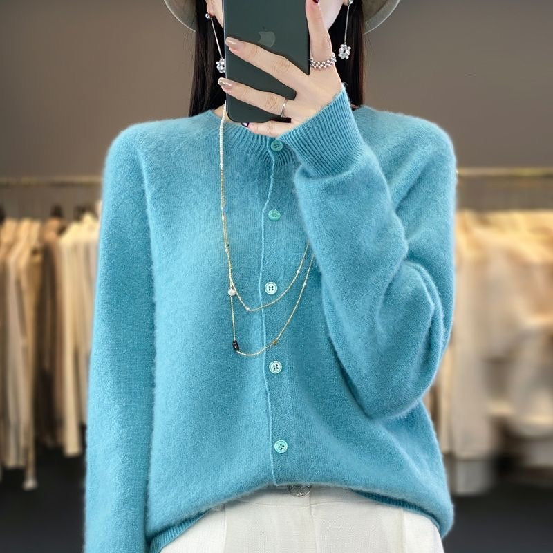 Wool Round Neck Cashmere Cardigan Knitted Coat