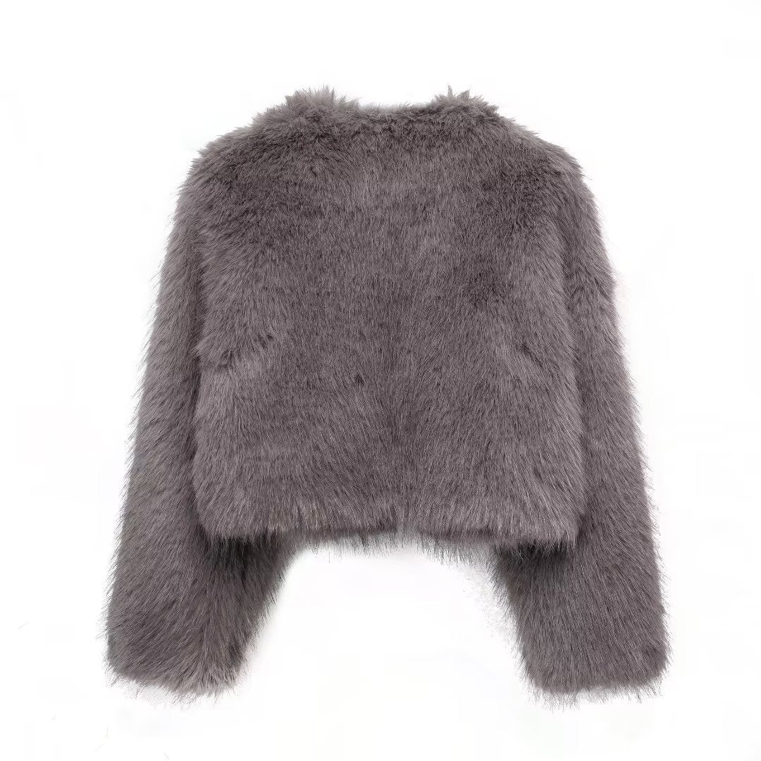 Temperament Crew Neck Single-breasted Furry Coat Top For Women