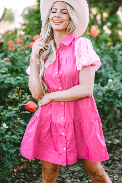 Vestido camisero con volantes escalonados y manga burbuja con lentejuelas Bonbon