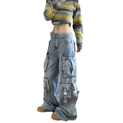 American Street Workwear Wide Leg Jeans Design Multi-pocket