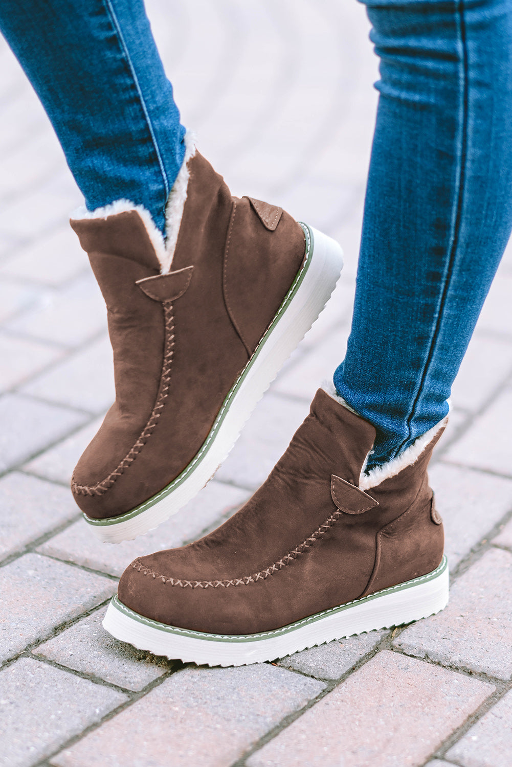 Chestnut Stitching Suede Plush Lining Winter Boots