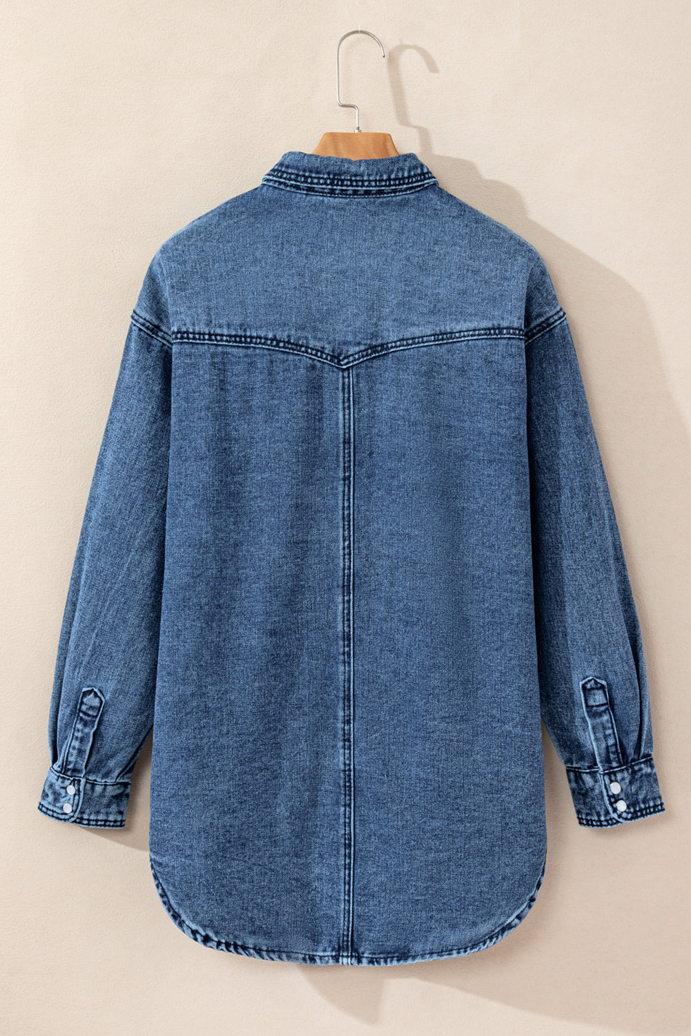 Sail Blue Flap Pocket Snap Button Wash Denim Shacket