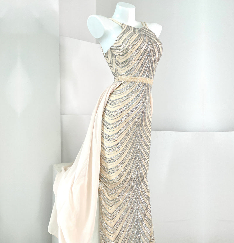 Streamer White Sequined Fishtail High-end Ribbon Dress