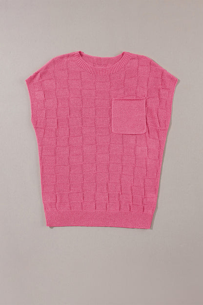 Dusty Pink Lattice Textured Knit Short Sleeve Sweater