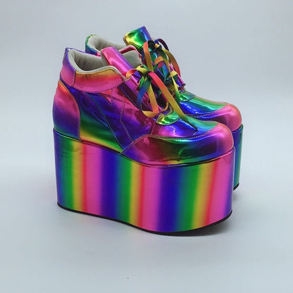 Chaussures décontractées arc-en-ciel à semelles épaisses de gâteau éponge