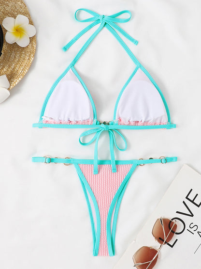 Ensemble de bikini deux pièces à col licou contrasté texturé