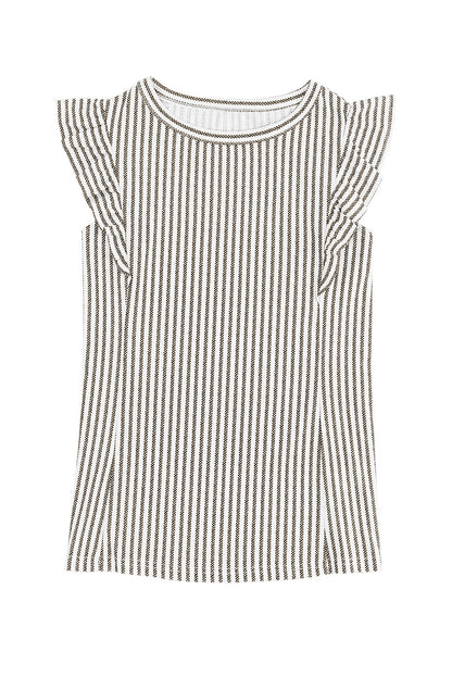 Top de verano con volantes y estampado de rayas casual gris