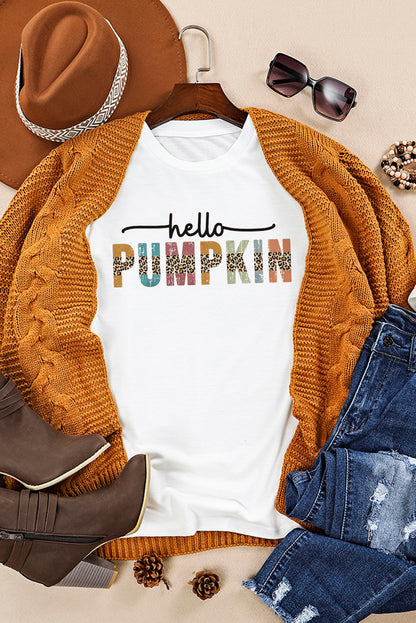 Camiseta blanca con gráfico de cuello redondo de Halloween Hello Pumpkin