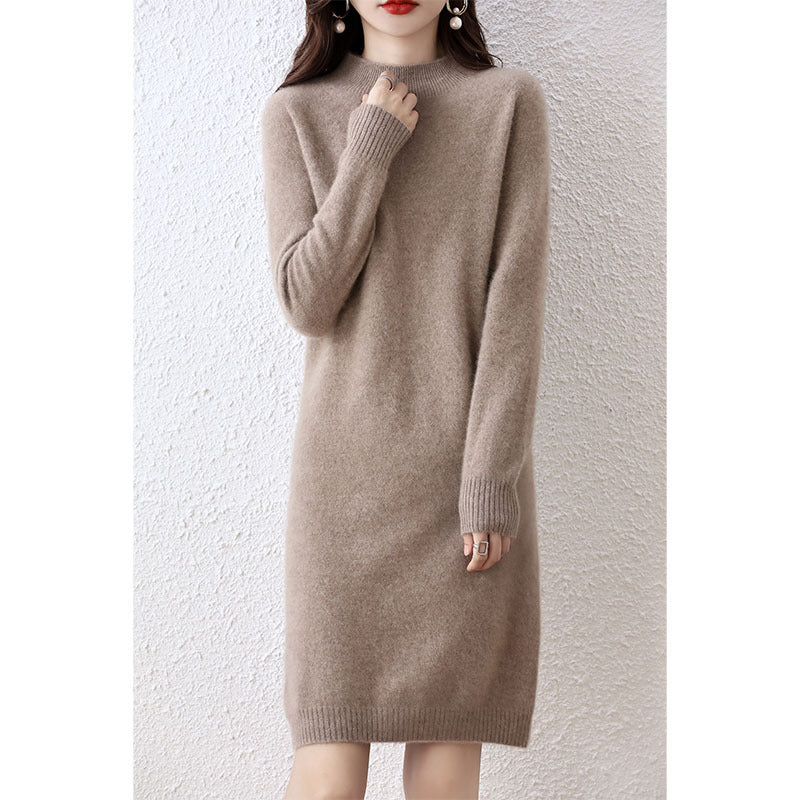 Autumn And Winter Half-high Collar Integrated Molding Woolen Dress