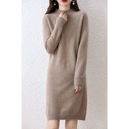 Autumn And Winter Half-high Collar Integrated Molding Woolen Dress